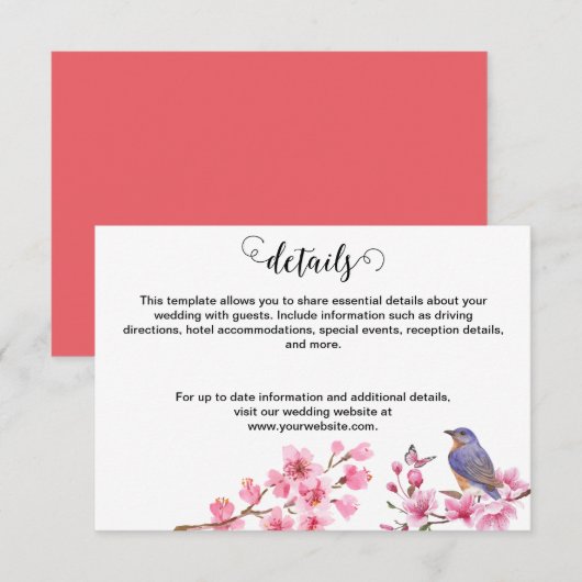 Roze Bloesems Bloem Waterverf vrouwelijke bruiloft Informatiekaartje (Voorkant / Achterkant)