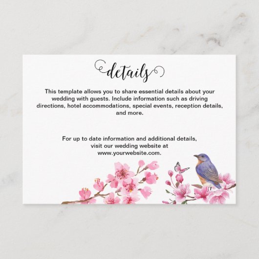 Roze Bloesems Bloem Waterverf vrouwelijke bruiloft Informatiekaartje (Voorkant)