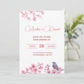 Roze Bloesems Bloem Waterverf vrouwelijke bruiloft Kaart (Staand voorkant)