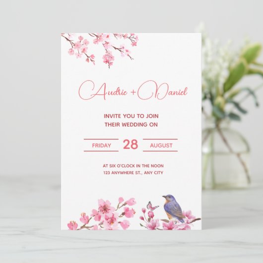 Roze Bloesems Bloem Waterverf vrouwelijke bruiloft Kaart (Staand voorkant)