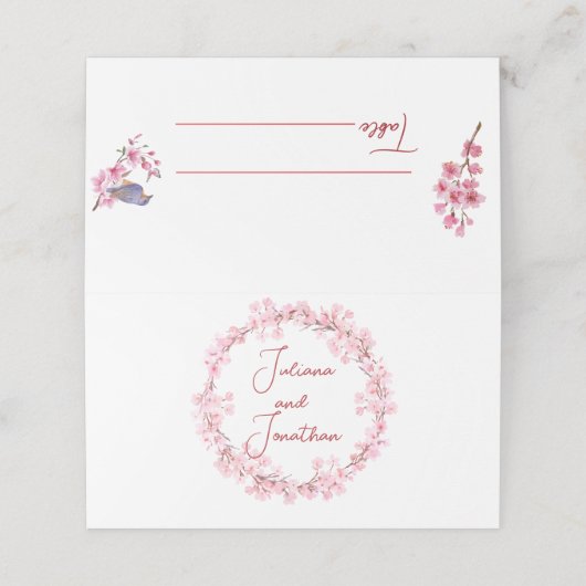 Roze Bloesems Bloem Waterverf vrouwelijke bruiloft Plaatskaartje (Buitenkant ongevouwen)