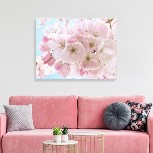 Roze bloesems Blue Sky. Canvas Afdruk (Insitu (Woonkamer))