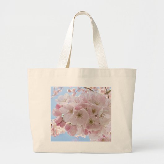 Roze bloesems Blue Sky. Grote Tote Bag (Voorkant)