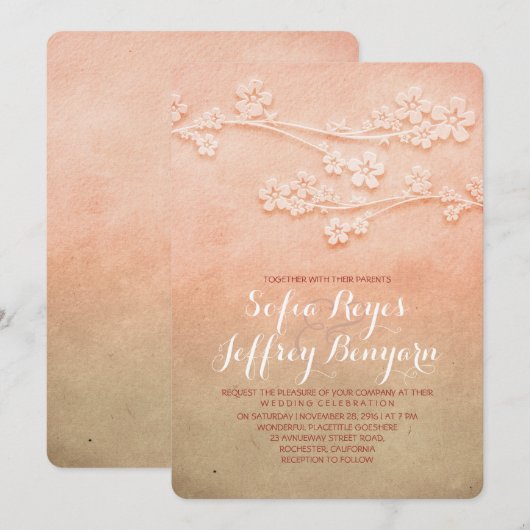 Roze bloesems bruiloft uitnodigingen (Voorkant / Achterkant)