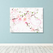 Roze bloesems canvas afdruk (Insitu (Houten vloer))