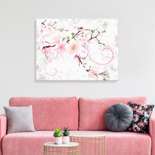 Roze bloesems canvas afdruk (Insitu (Woonkamer))