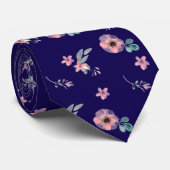 Roze bloesems donkerblauw stropdas (Opgerold)