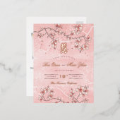 Roze bloesems Dubbelgeluk opslaan Datum Folie Uitnodiging Briefkaart (Voorkant / Achterkant)