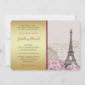 roze bloesems Eiffeltoren Gold en Bourgogne Kaart (Voorkant)