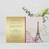 roze bloesems Eiffeltoren Gold en Bourgogne Kaart (Staand voorkant)