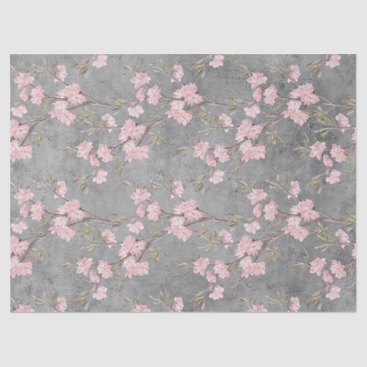 Roze bloesems en bijkantoren op grijze ontkoppelin tissuepapier (Voorkant)