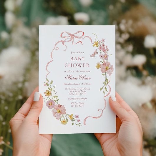 Roze Bloesems en Bogen Baby shower Kaart