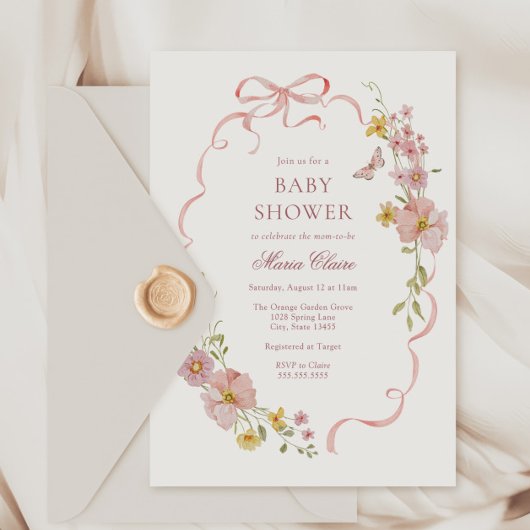 Roze Bloesems en Bogen Baby shower Kaart