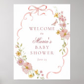 Roze Bloesems en Bogen Baby shower Welkomstbord Poster (Voorkant)
