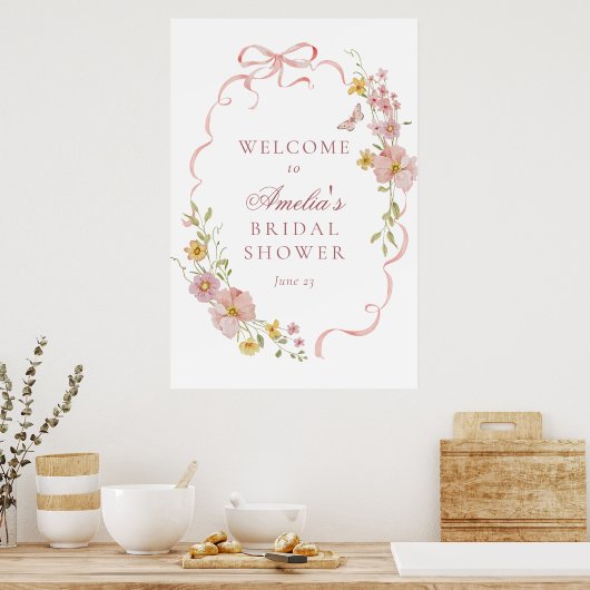Roze Bloesems en Bogen Vrijgezellenfeest Welkomstb Poster (Keuken)
