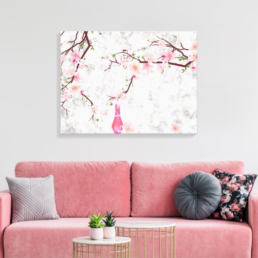 Roze bloesems en vaas canvas afdruk (Insitu (Woonkamer))