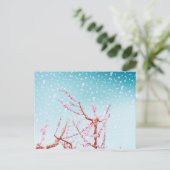 Roze bloesems en vliegbladen (of sneeuw?) briefkaart (Staand voorkant)