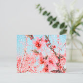 Roze bloesems en vliegbladen (of sneeuw?) briefkaart (Staand voorkant)