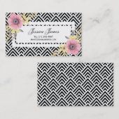 Roze bloesems Floral Chevron Spring Visitekaartje (Voorkant / Achterkant)
