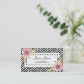 Roze bloesems Floral Chevron Spring Visitekaartje (Staand voorkant)