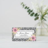Roze bloesems Floral Chevron Spring Visitekaartje (Staand voorkant)