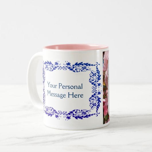 Roze bloesems Foto Lijst gepersonaliseerd Tweekleurige Koffiemok (Voorkant links)