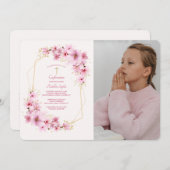 Roze Bloesems Foto Religieuze Uitnodiging (Voorkant / Achterkant)