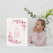 Roze Bloesems Foto Religieuze Uitnodiging (Staand voorkant)