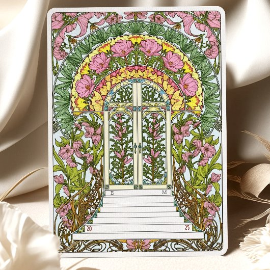 Roze bloesems & gele accenten Bewaar de datum Kaart