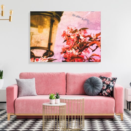 Roze Bloesems, Lamp Acryl Wandkunst Canvas Afdruk (Insitu (Woonkamer))