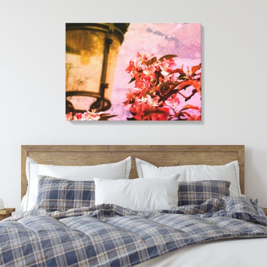 Roze Bloesems, Lamp Acryl Wandkunst Canvas Afdruk (Insitu (Slaapkamer))