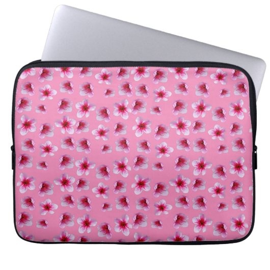 Roze bloesems, laptophoes laptop sleeve (Voorkant)