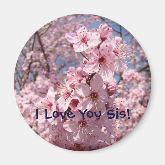 Roze bloesems magneet Ik hou van je zusje! Mangets (Voorkant)