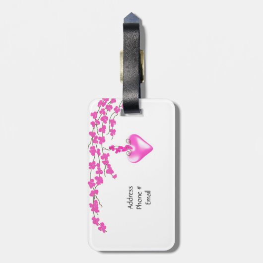Roze bloesems met hart bagagelabel (Achterkant verticaal)