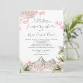 Roze Bloesems Mountain Wedding Kaart (Staand voorkant)