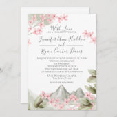 Roze Bloesems Mountain Wedding Kaart (Voorkant / Achterkant)