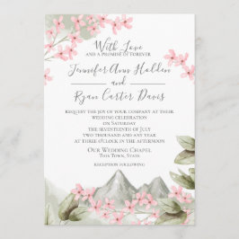 Roze Bloesems Mountain Wedding Kaart