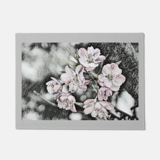  roze bloesems op een tak deurmat (Voorkant)