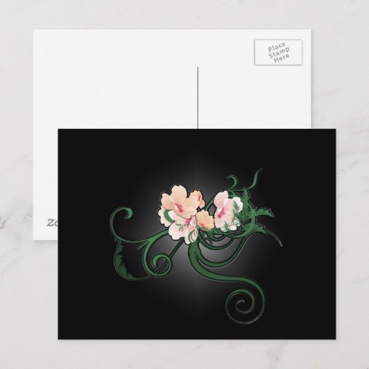 Roze bloesems op een zwarte achtergrond briefkaart (Voorkant / Achterkant)