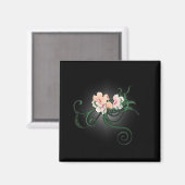 Roze bloesems op een zwarte achtergrond magneet (Voorkant / Achterkant)