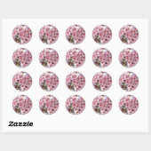 Roze bloesems op sierbloemen ronde sticker (Vel)