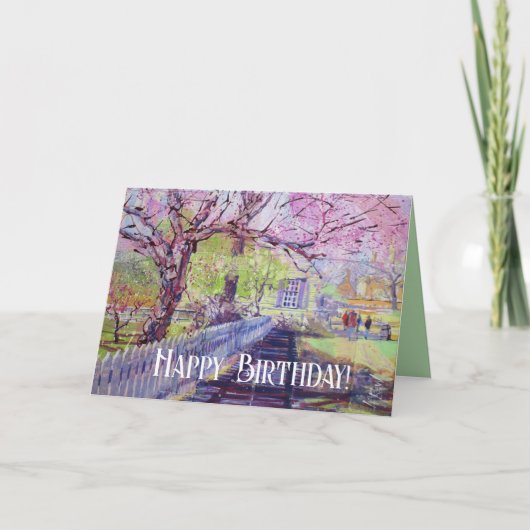 Roze Bloesems Over Williamsburg Happy Birthday Kaart (Voorkant)