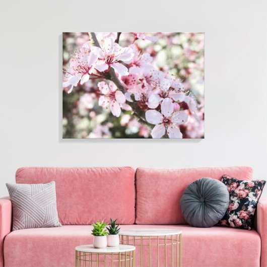 Roze bloesems Red Stems. Canvas Afdruk (Insitu (Woonkamer))