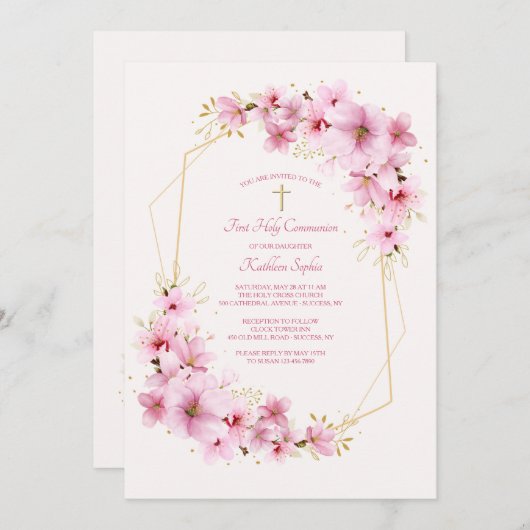 Roze bloesems Religieuze Uitnodiging (Voorkant / Achterkant)