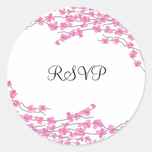 Roze bloesems RSVP Ronde Sticker (Voorkant)