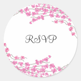 Roze Bloesems RSVP Ronde Sticker