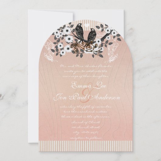 Roze bloesems  Tortelduifjes Weddenschap Kaart (Voorkant)