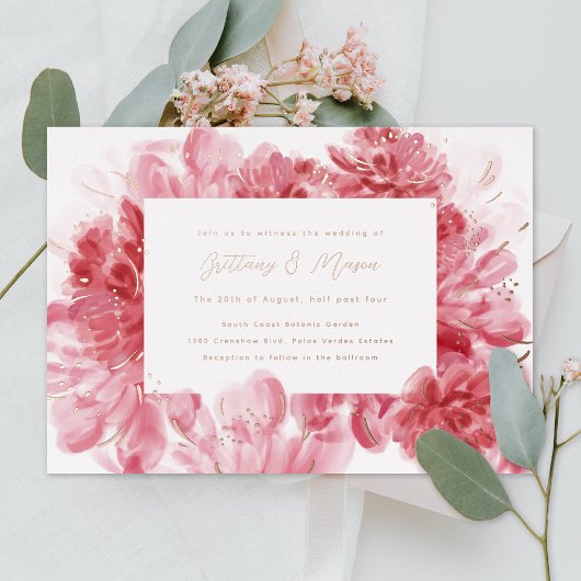 Roze bloesems Weddenschap Gold Folie Uitnodiging