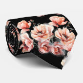 Roze bloesems zwarte stropdas (Opgerold)