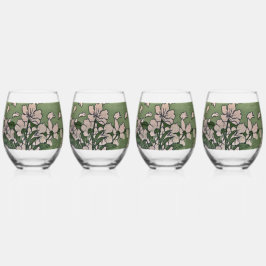 Roze Bloesemwaterval Wijnglas Zonder Voet